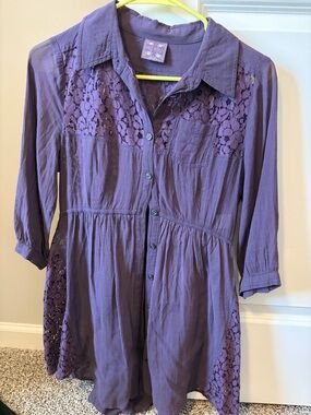 Free People - Purple Lace-Accent Button-Front Top - Size 4